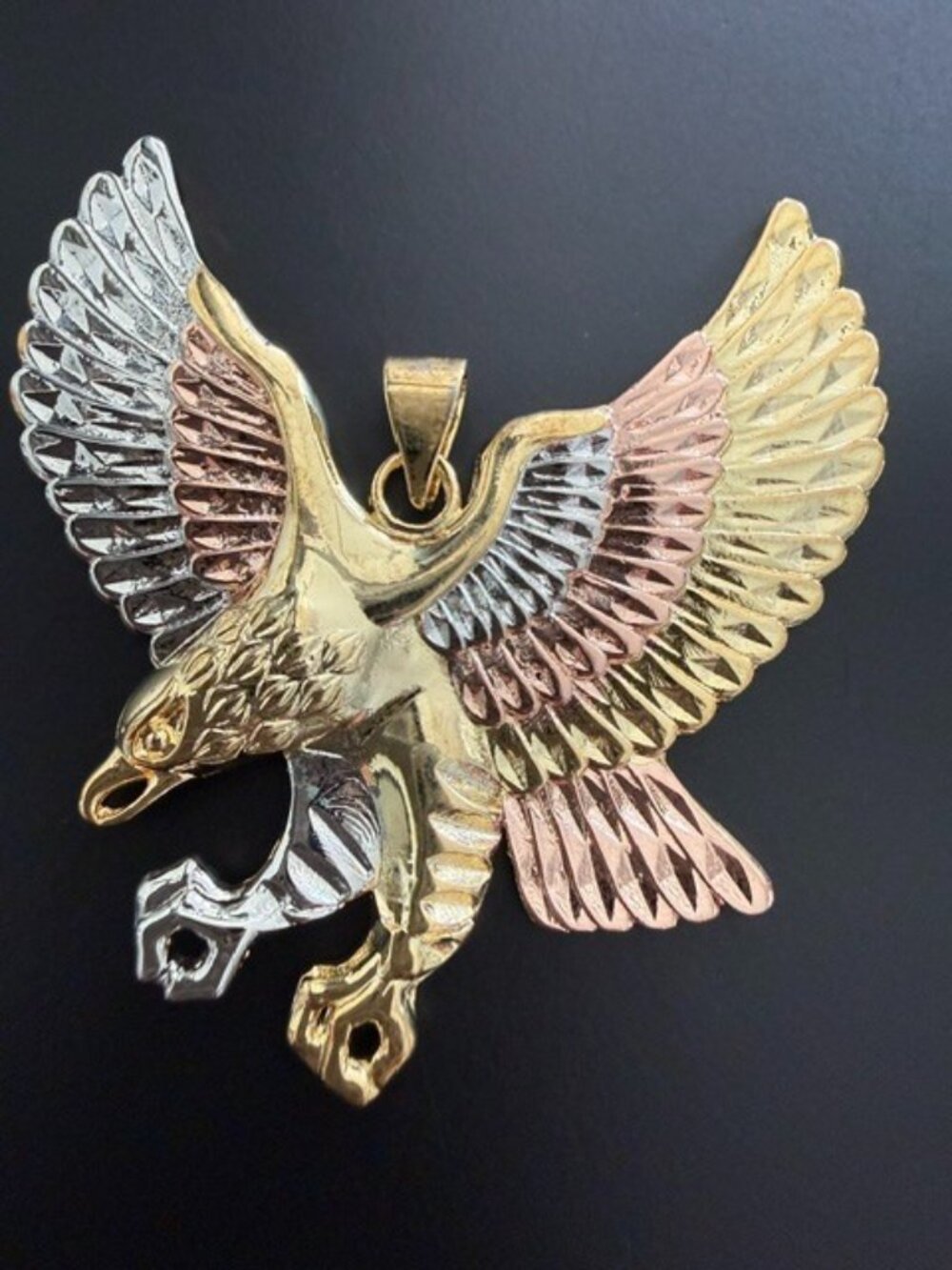 Eagle Flying Tri Color Yellow White Rose Gold Tone Pendant Hip Hop Statement USA
